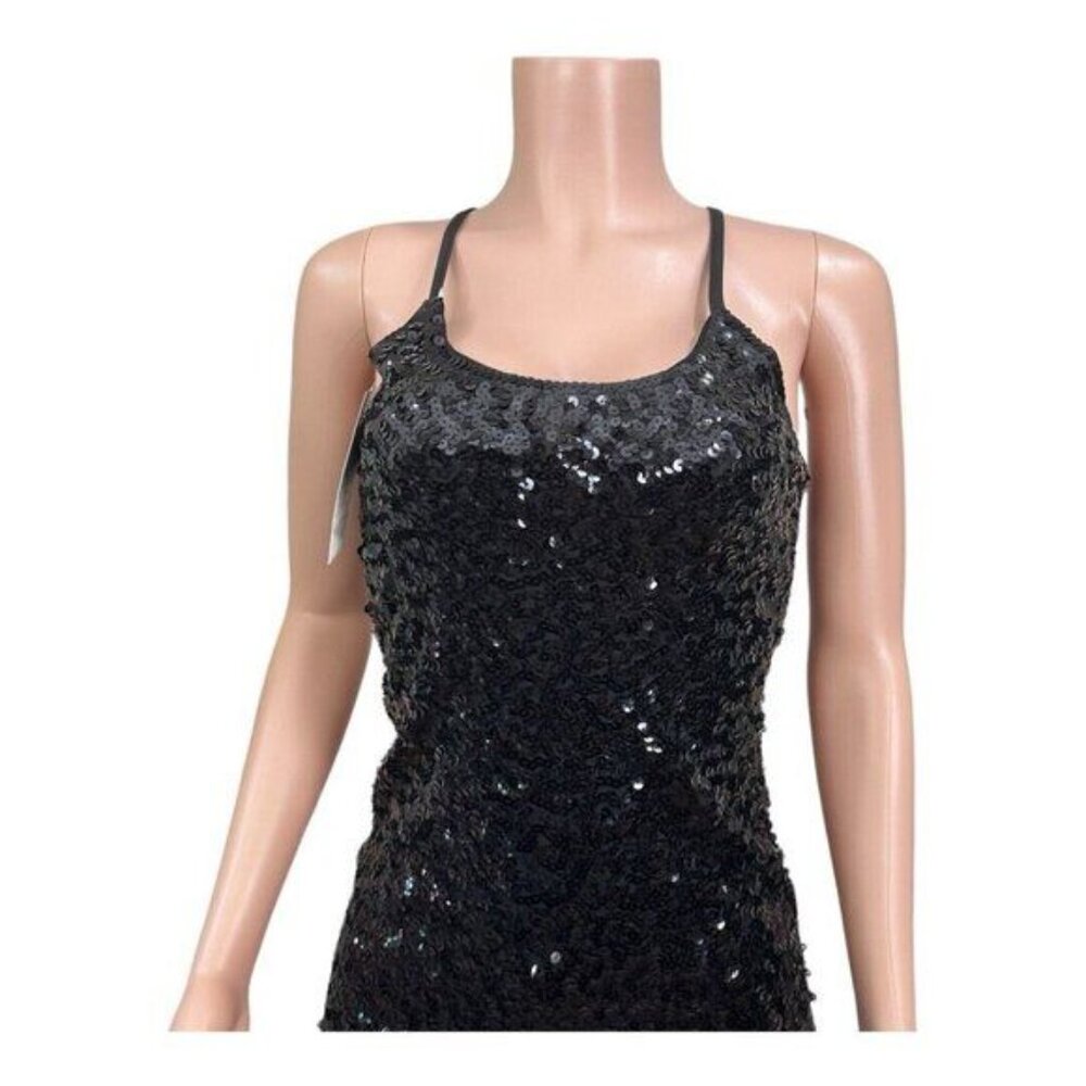 Black Sequin Mini Bodycon Dress With Adjustable Spaghetti Straps - Picture 4 of 13